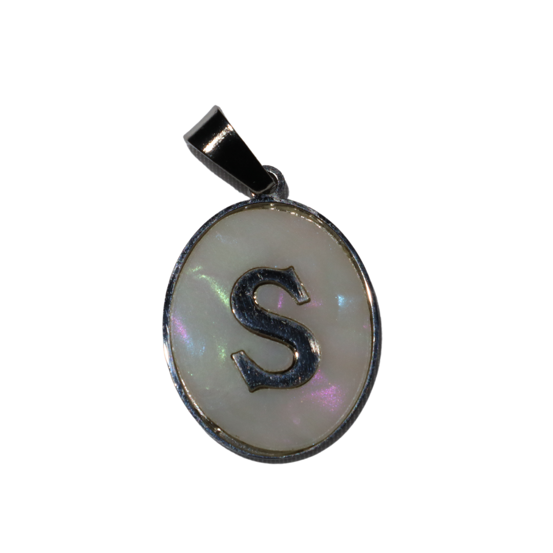 Oval Silver Mother of Pearl Initial Charms