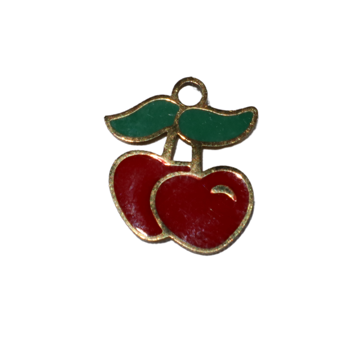 Enamel Heart Cherry Charms