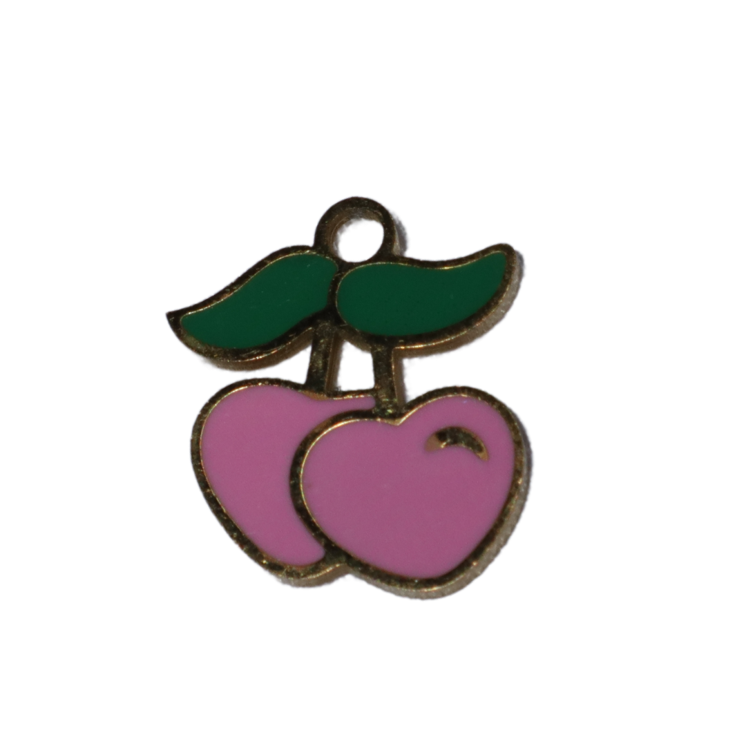 Enamel Heart Cherry Charms