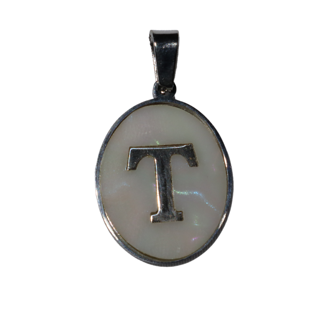 Oval Silver Mother of Pearl Initial Charms