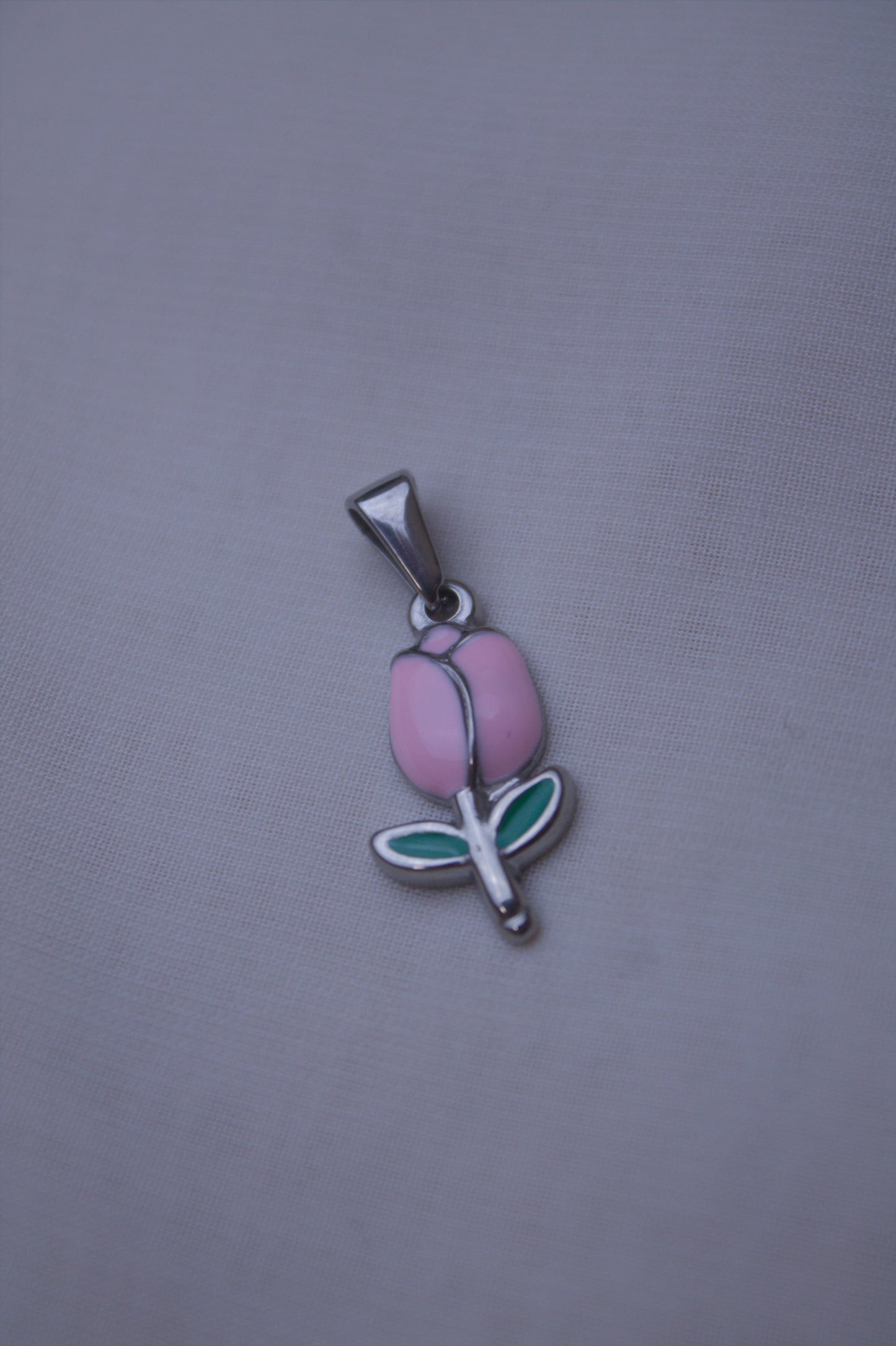 Silver Pink Enamel Tulip Charm