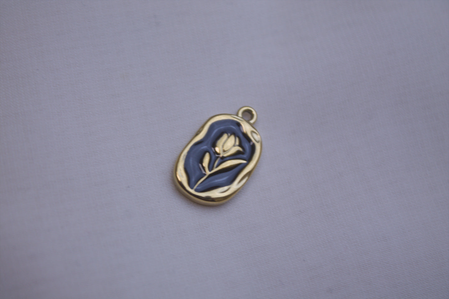 Navy Enamel Tulip Medallion Charm