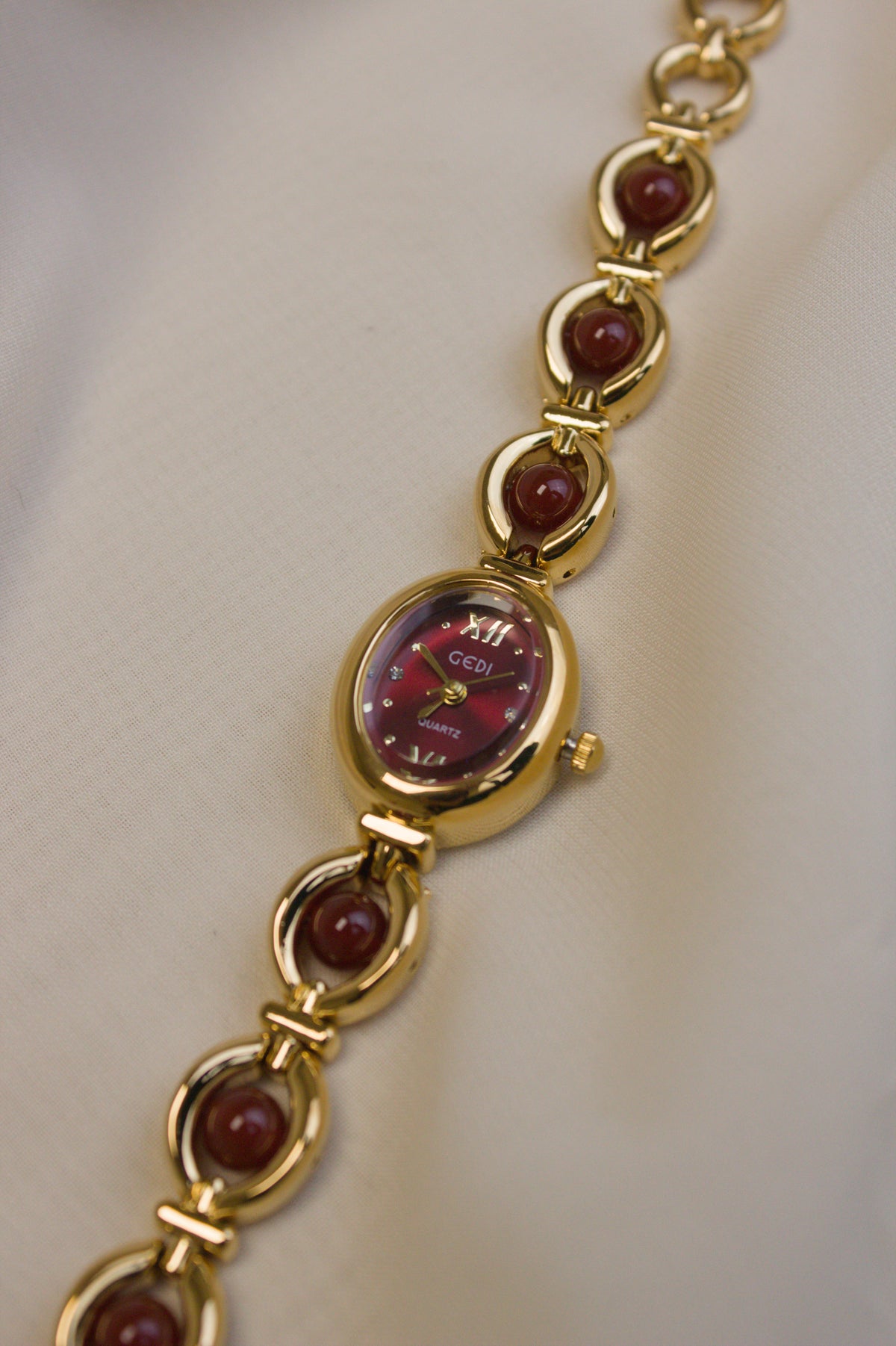 Gwen watch — Vintage Gold Oval with Garnet