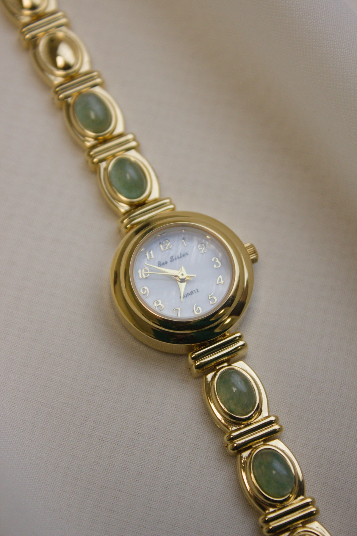 Matilda watch — Vintage Gold Round with Green Jade