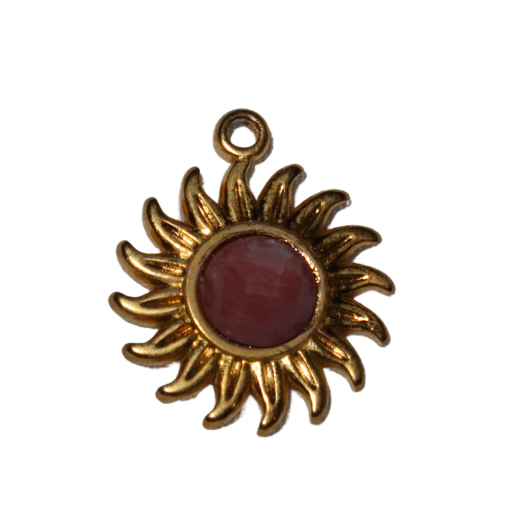 Gold Sun Star with Stone Charm