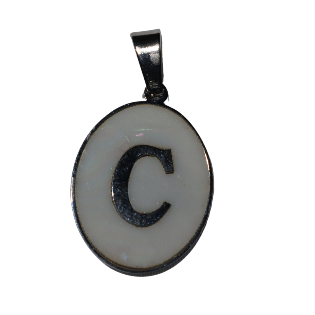 Oval Silver Mother of Pearl Initial Charms