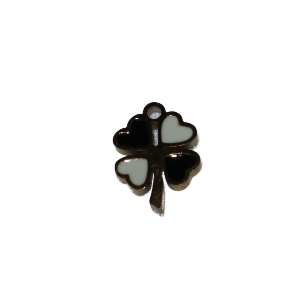 Black and White Four Leaf Clover Enamel Charm
