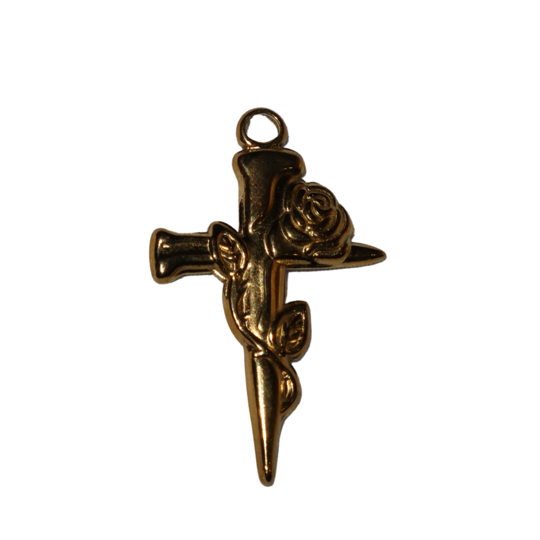 Nail Cross with Rose Charm