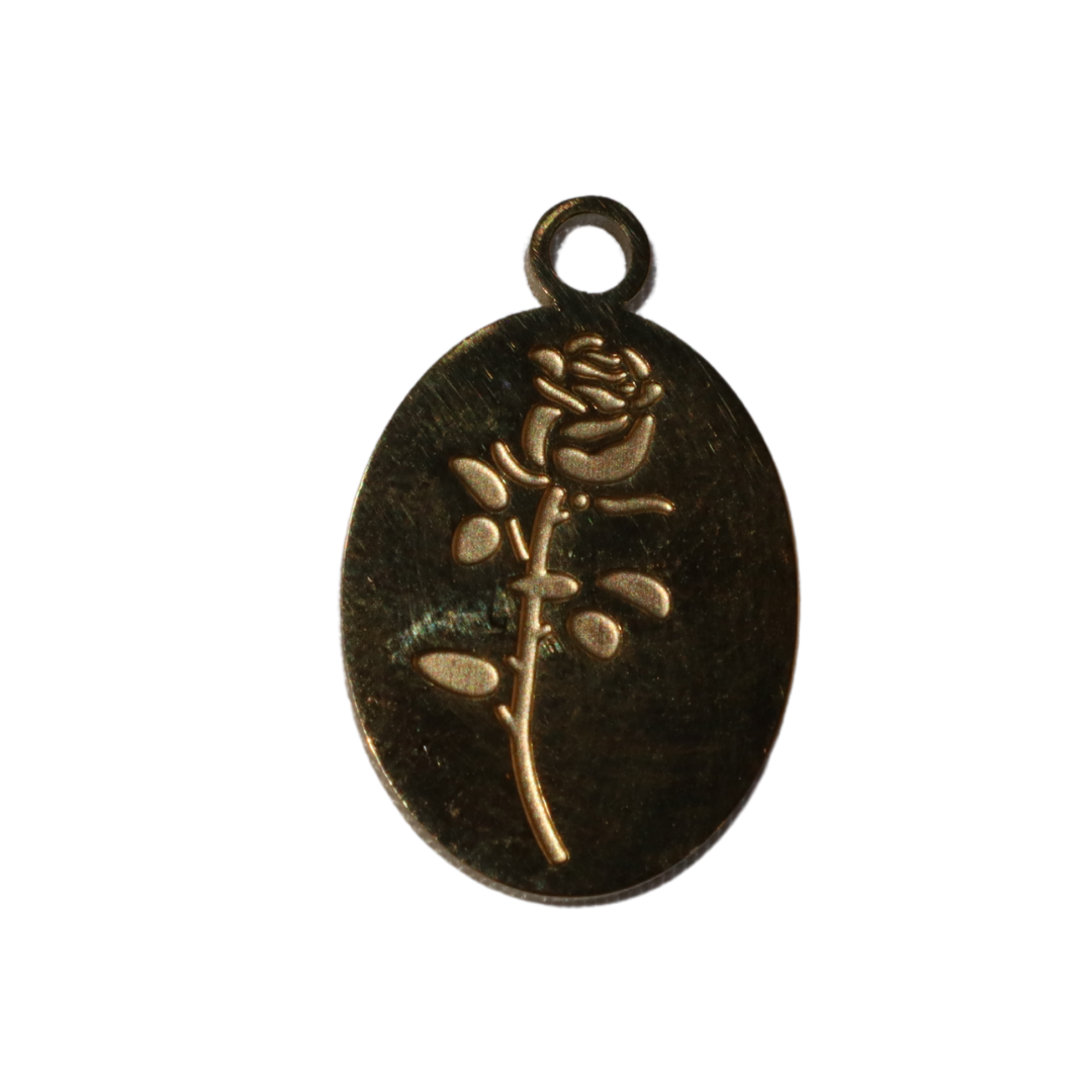 Engraved Rose Oval Charm