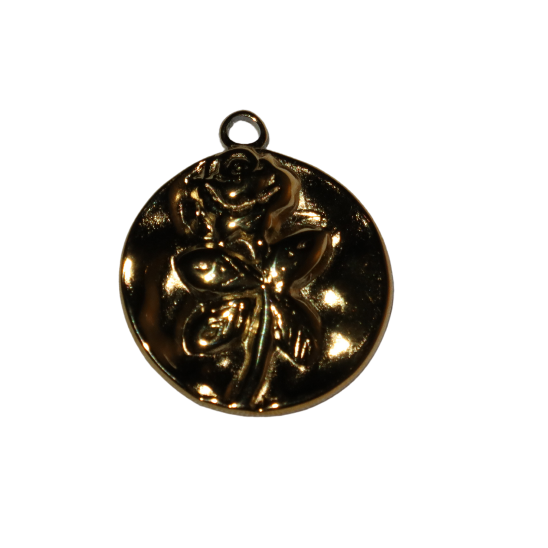 Stem Rose Coin Charm