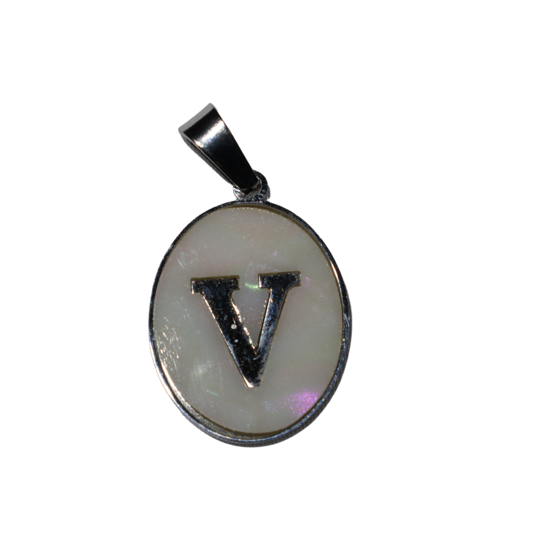Oval Silver Mother of Pearl Initial Charms