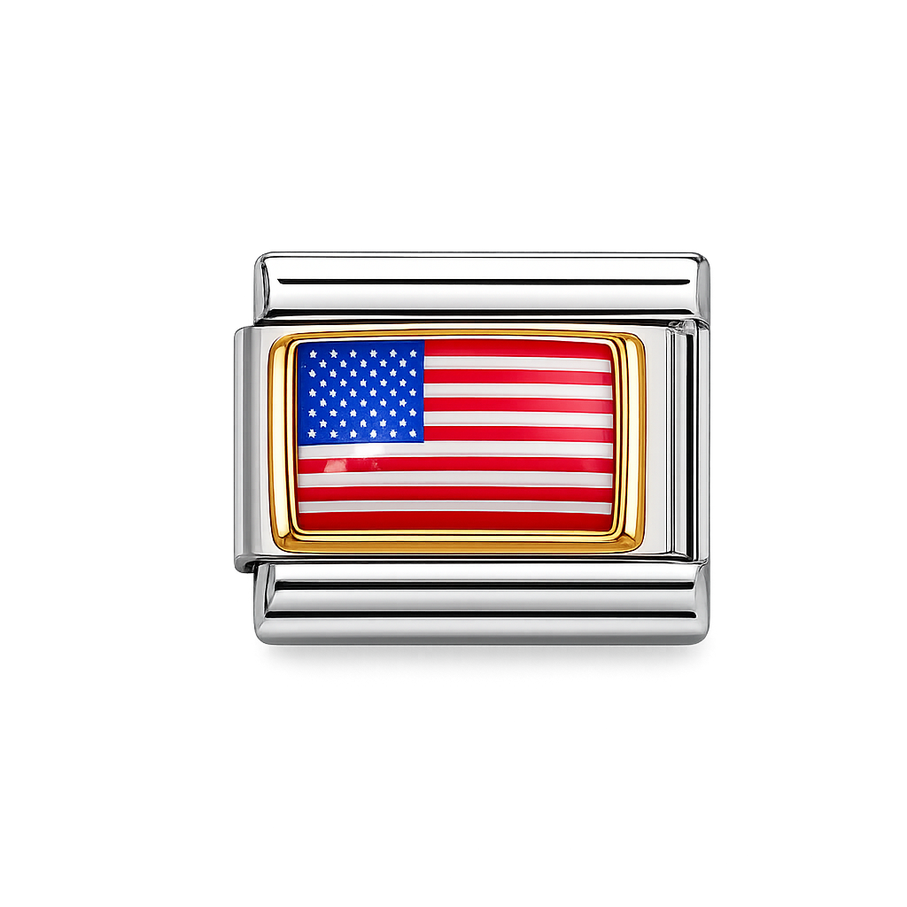 American Flag Italian Charm — Silver