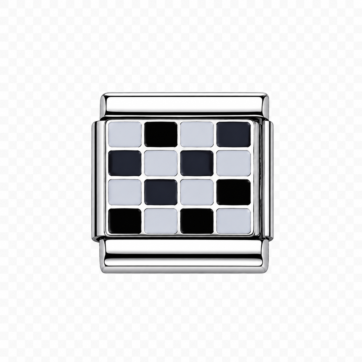 Black and white checker Italian Charm — Silver