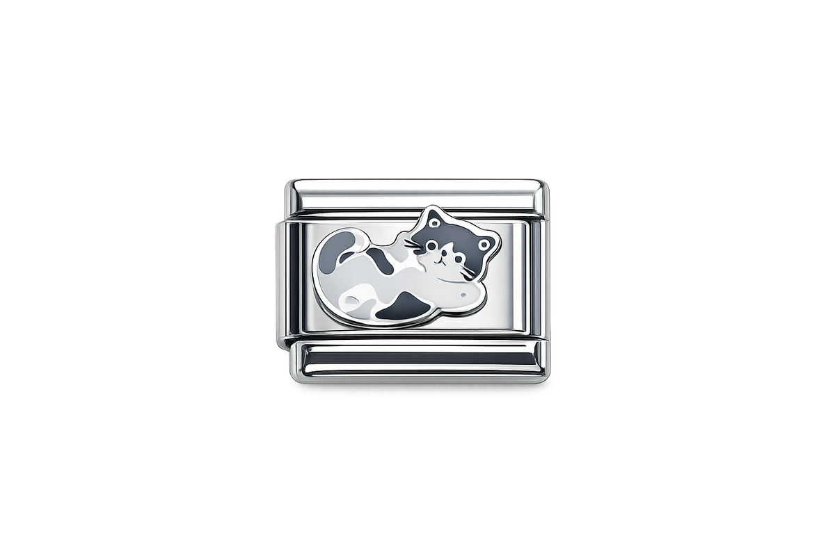 Black cat on back Italian Charm — Silver