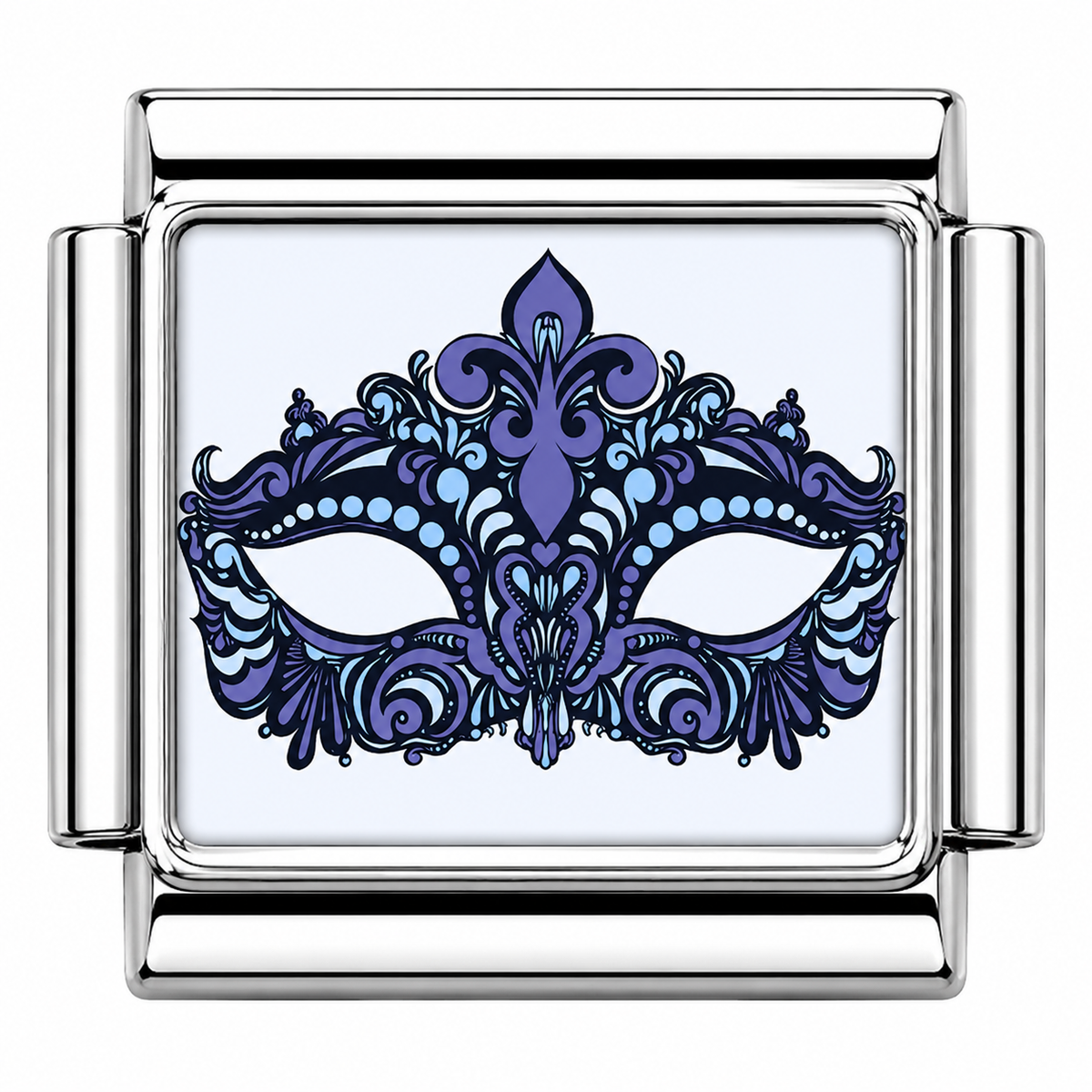 Blue masquerade mask with Light blue Italian Charm — Silver