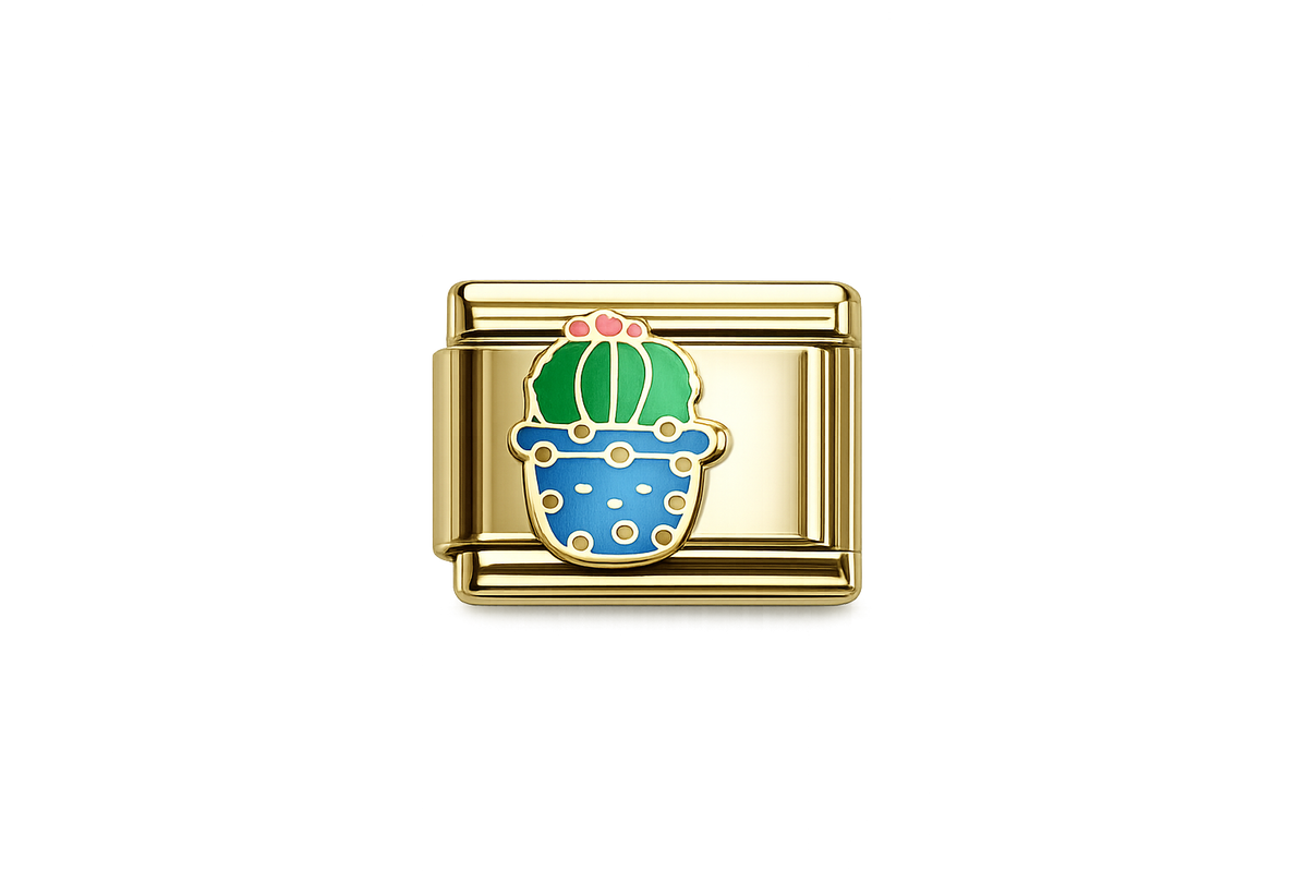 Cactus on Italian Charm — Gold