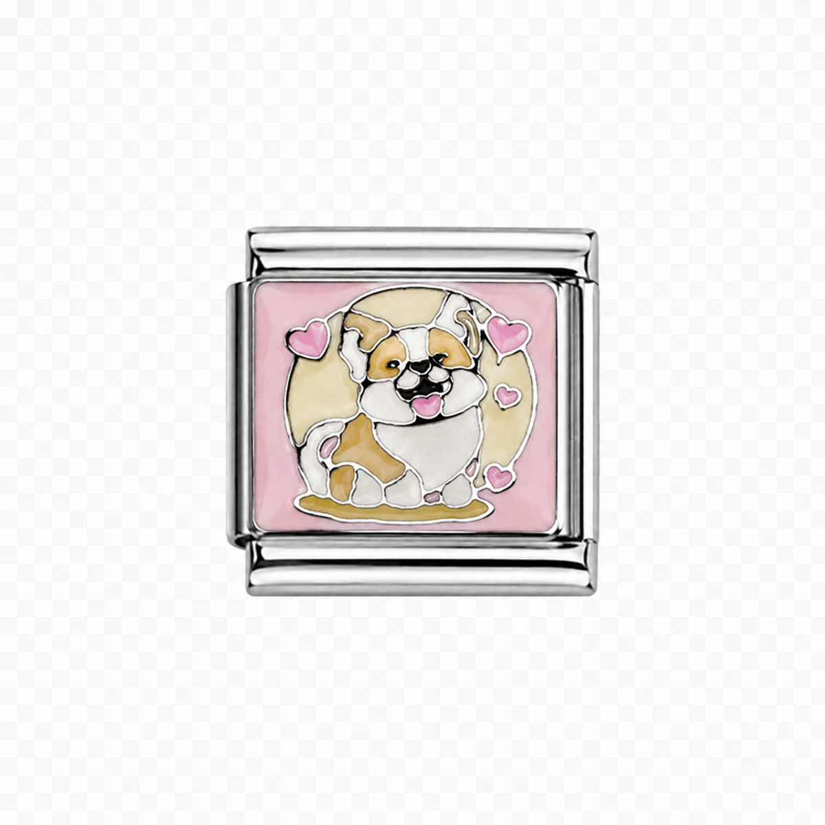 Corgi with pink background Italian Charm — Silver
