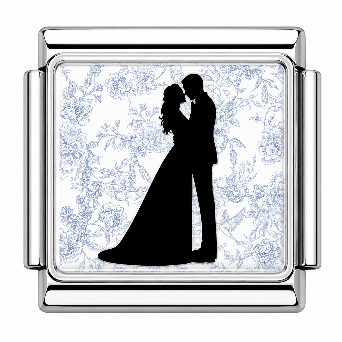 Couple Standing Blue Background Italian Charm — Silver