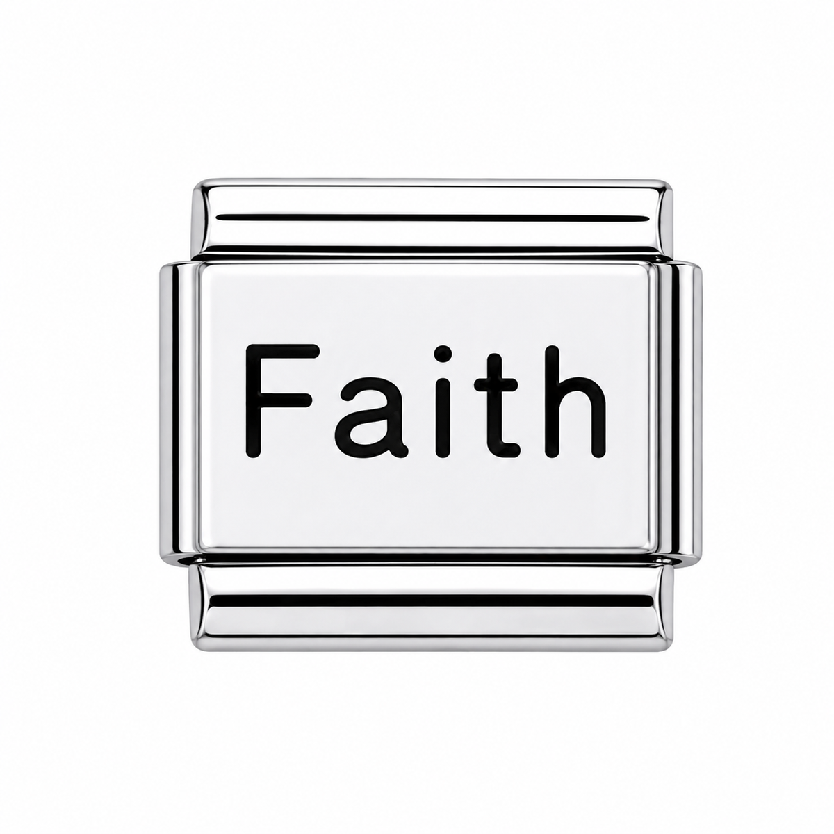Faith on white background Italian Charm — Silver