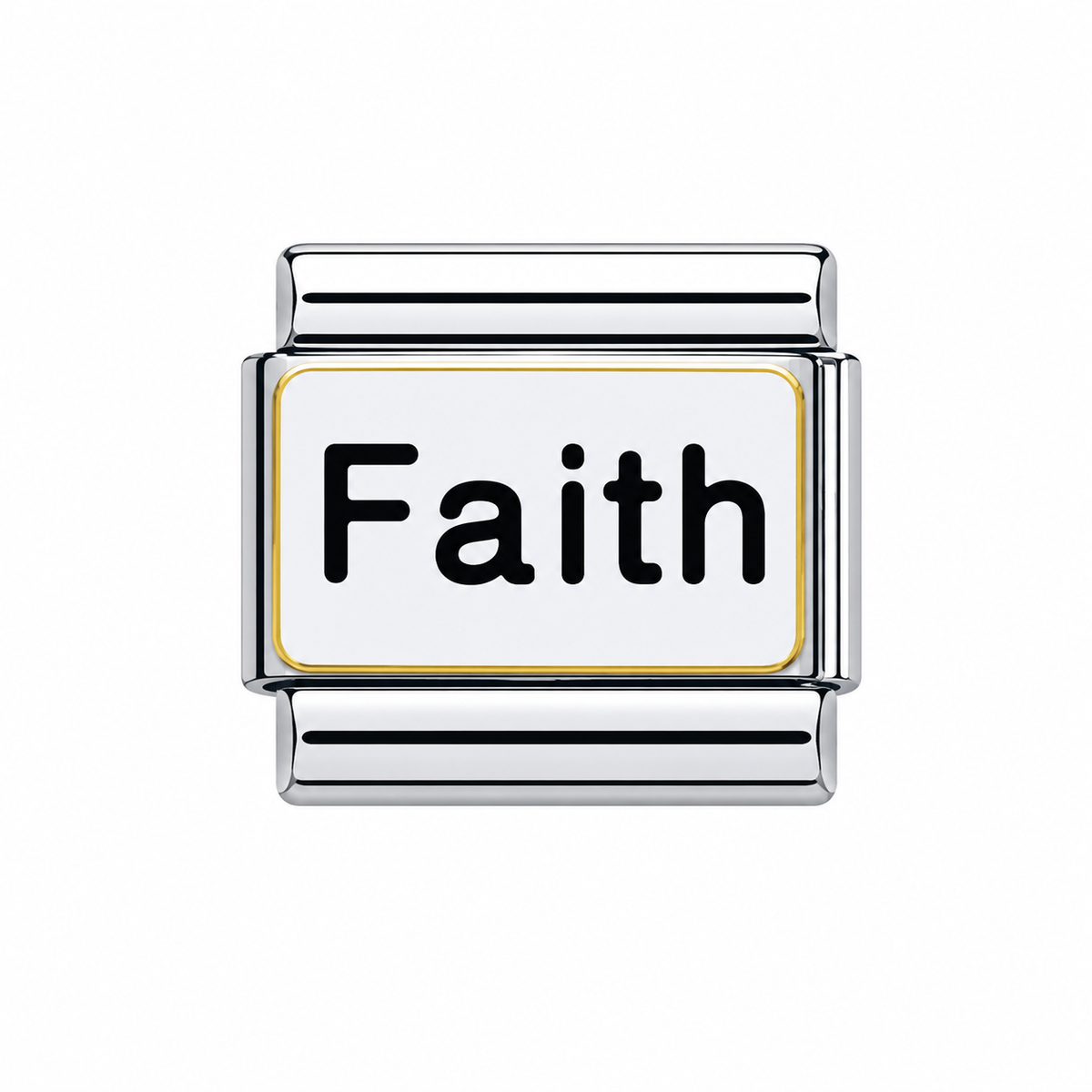 Faith with gold Border silver Italian Charm — Gold