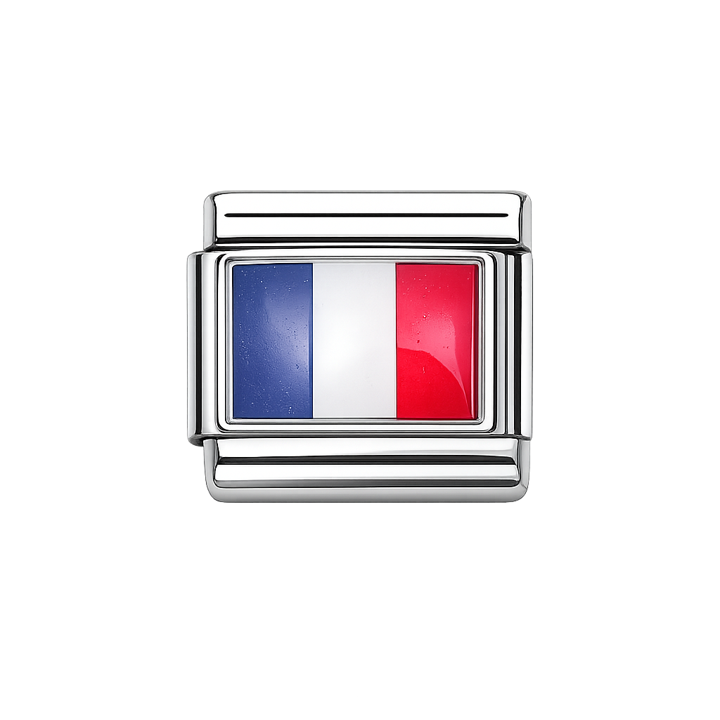 French Flag Italian Charm — Silver