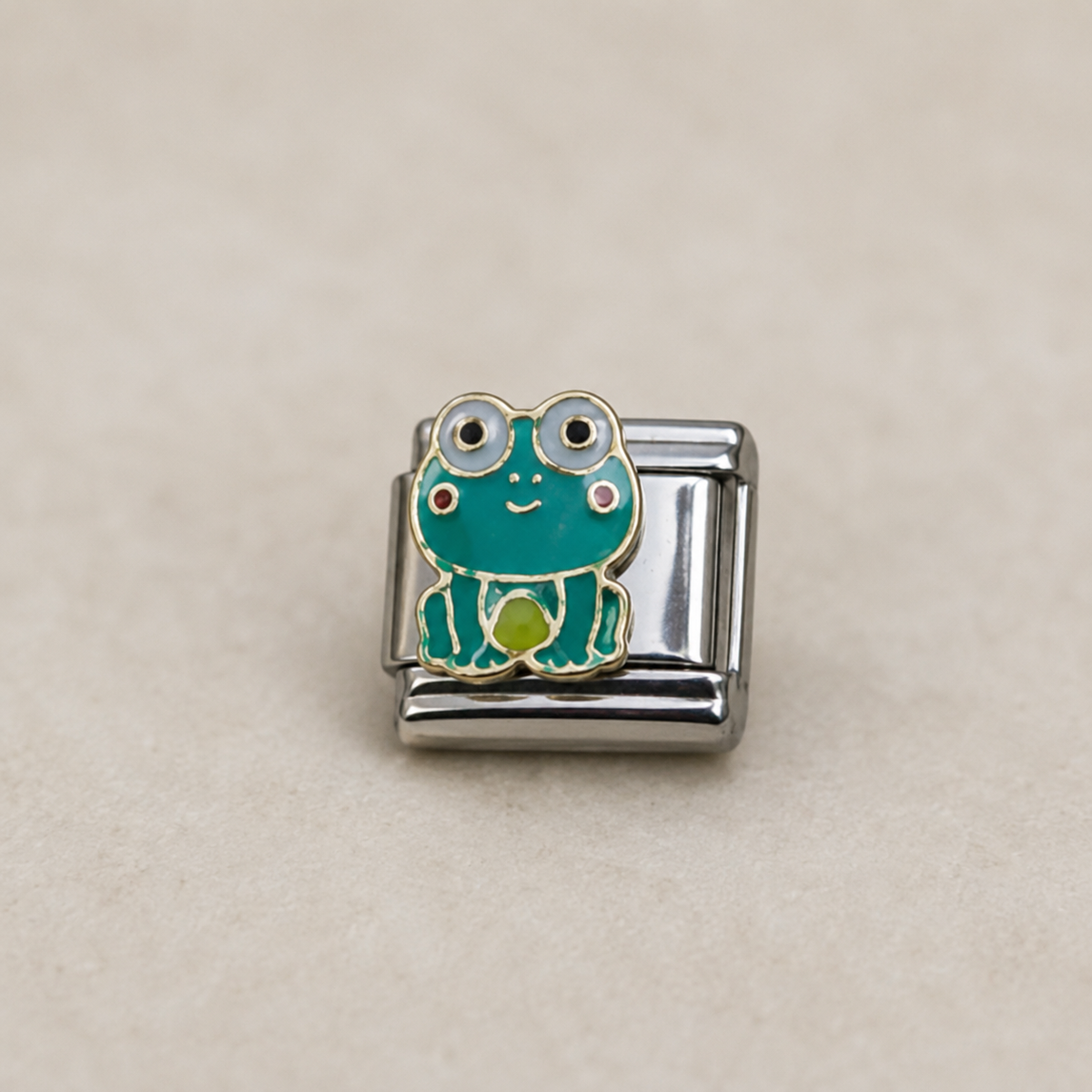 Frog with Background Italian Charm — Silver