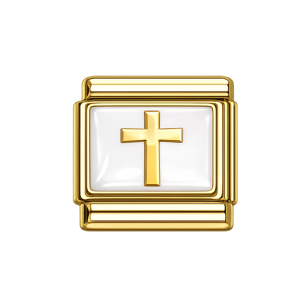 Gold cross on white background Italian Charm — Gold
