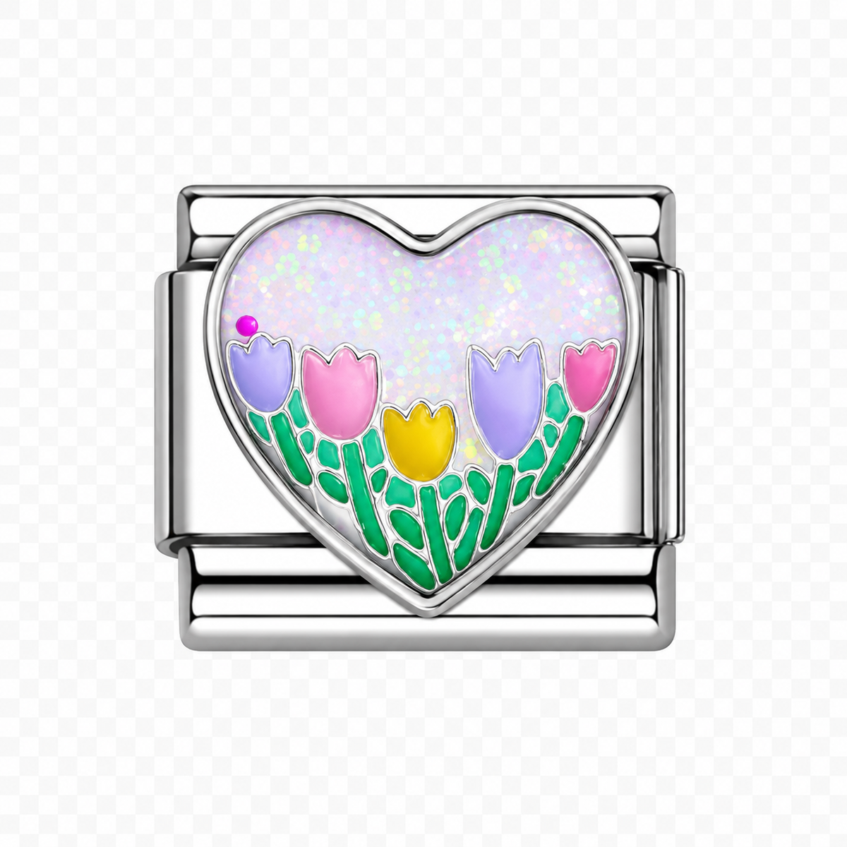Heart Tulip Italian Charm — Silver