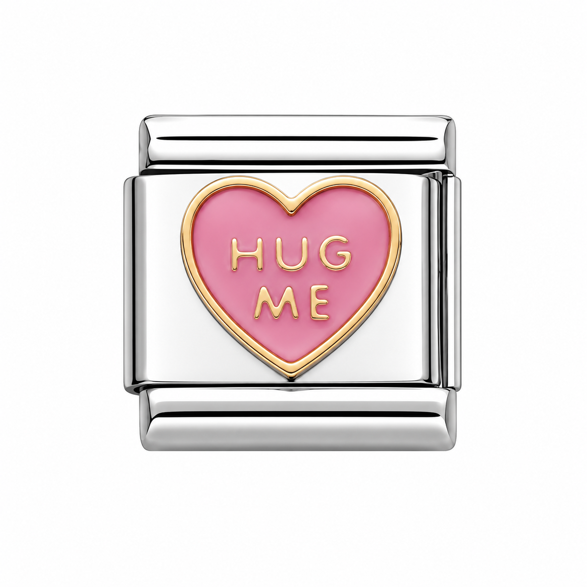 Hug me (pink Heart) Italian Charm — Silver