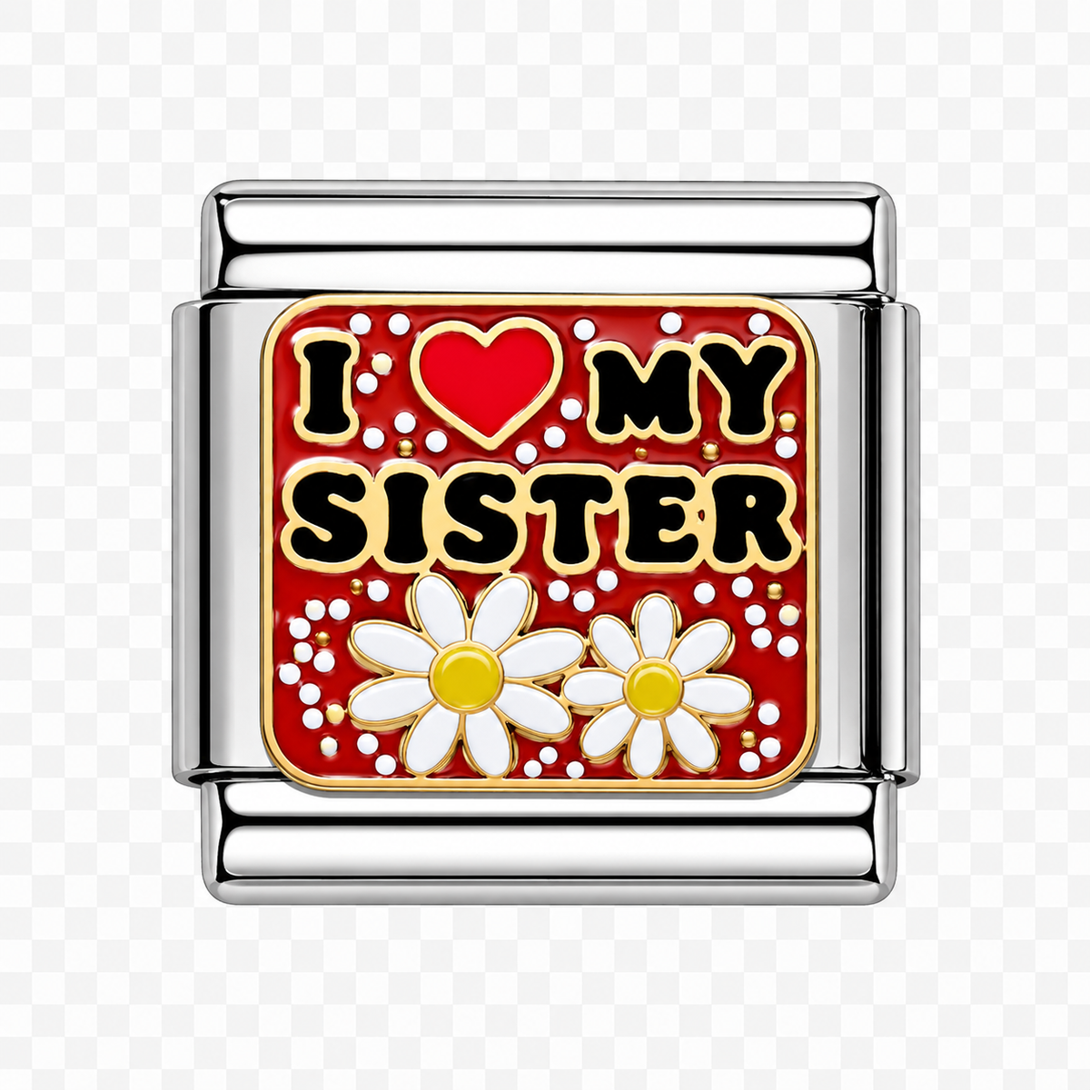 I love my sister red Italian Charm — Silver