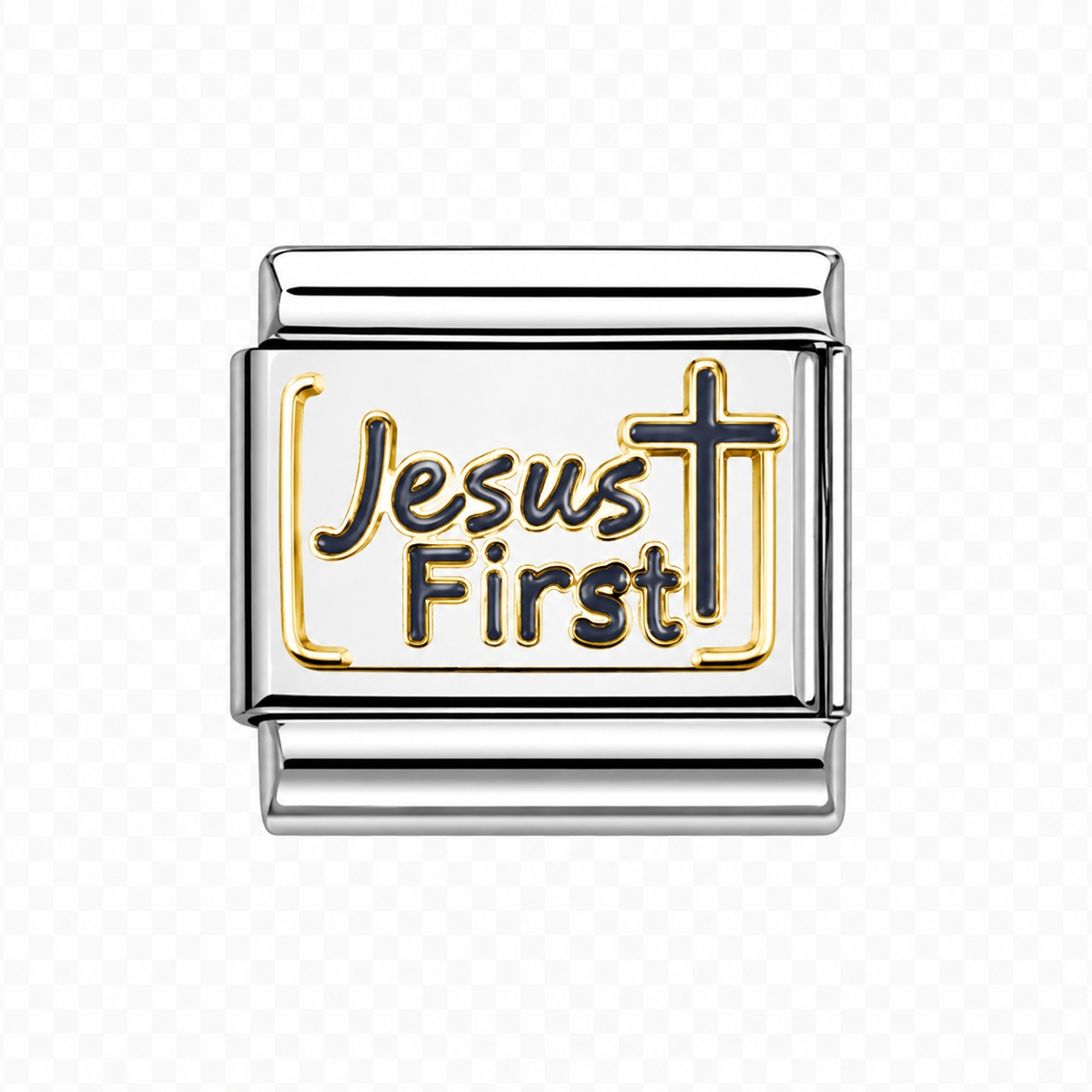 Jesus First white Italian Charm — Silver
