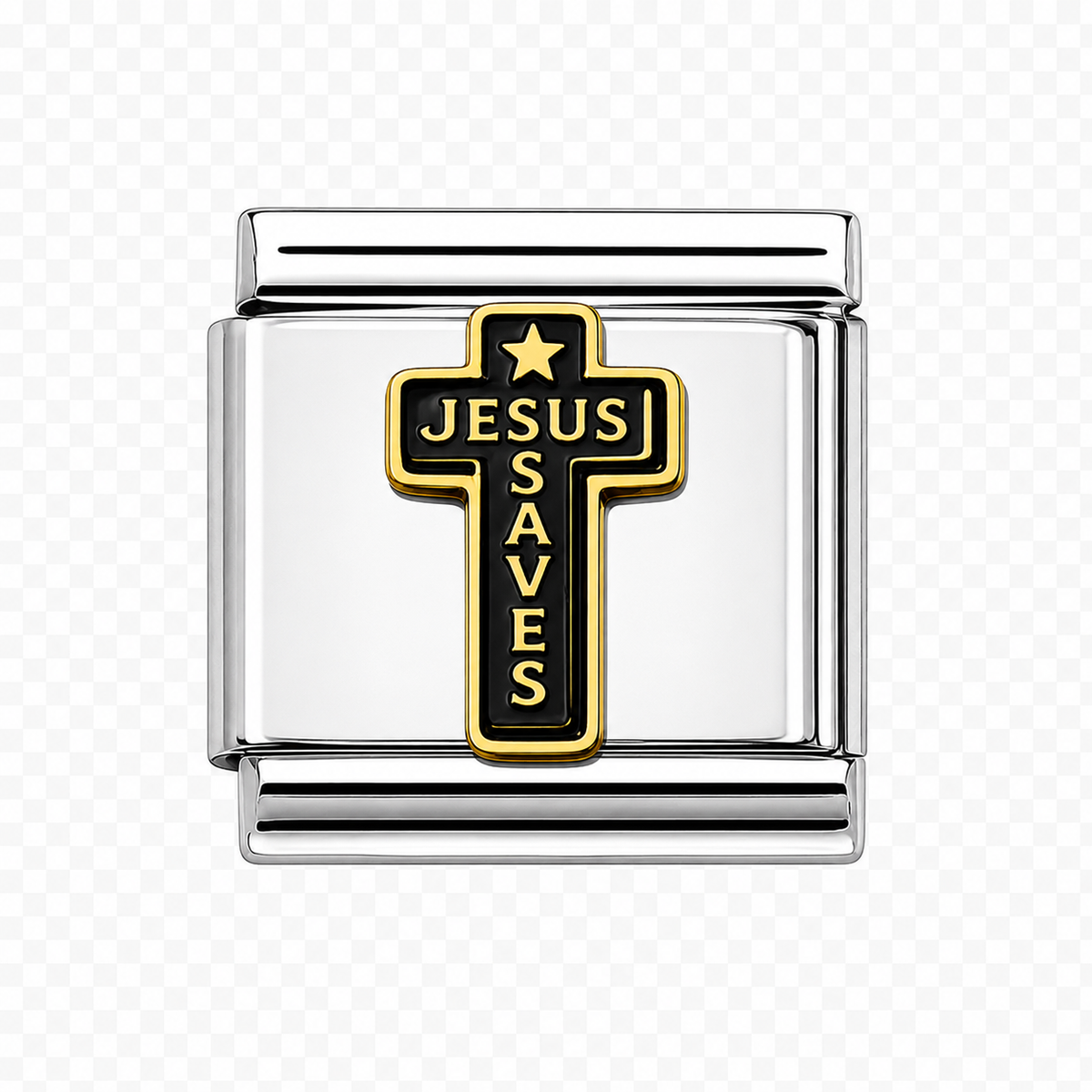Jesus Saves Black Cross Italian Charm — Silver