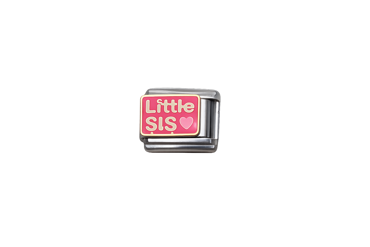 Little sis pink in Italian Charm — Silver