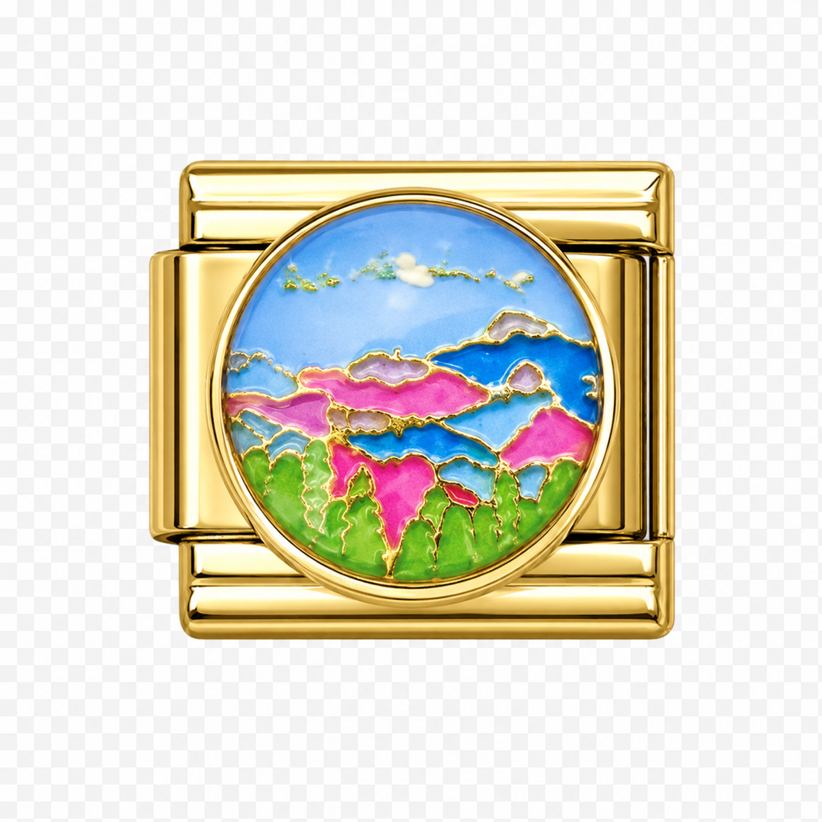Mountians with trees Italian Charm — Gold