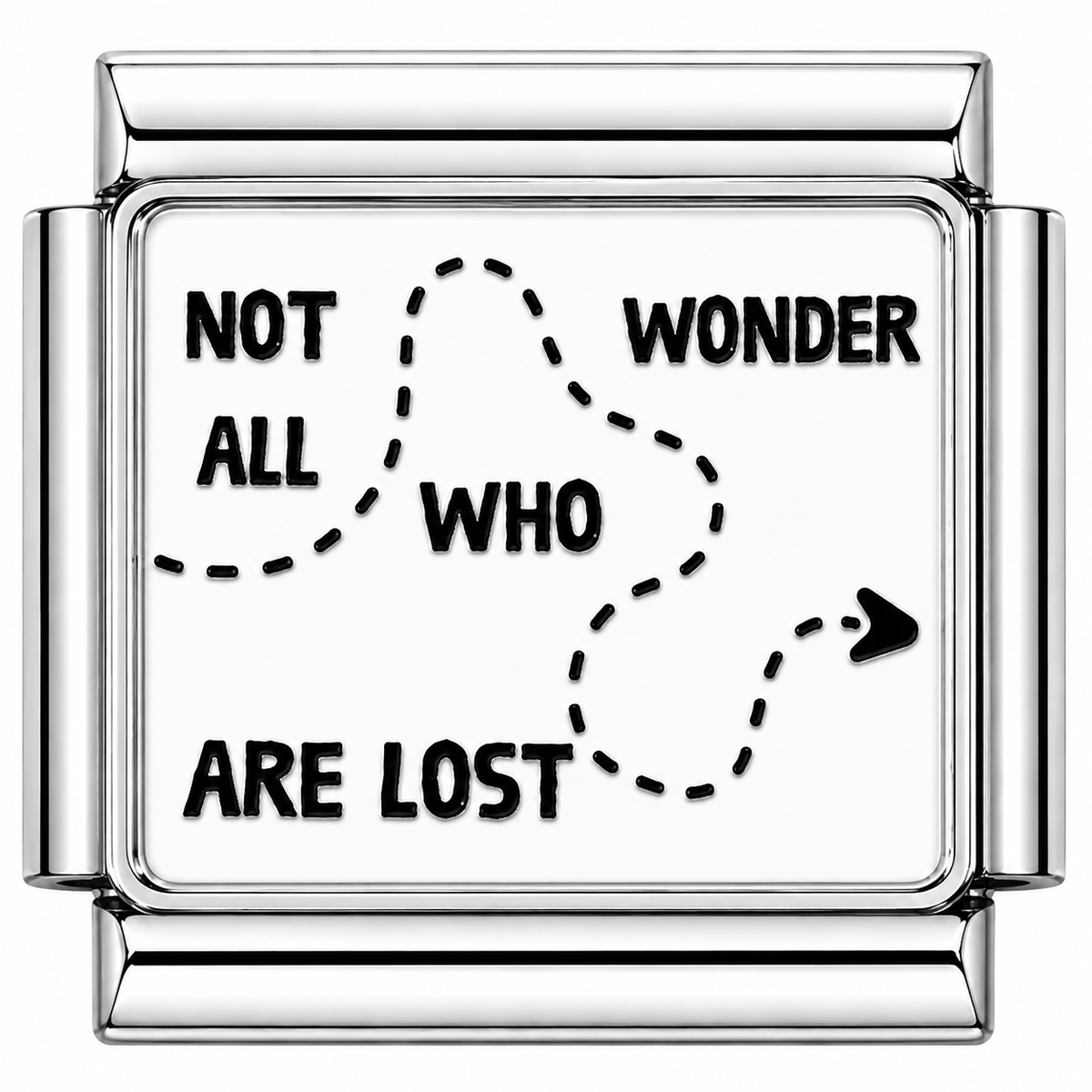 Not all who wonder are lost arrow with line Italian Charm — Silver