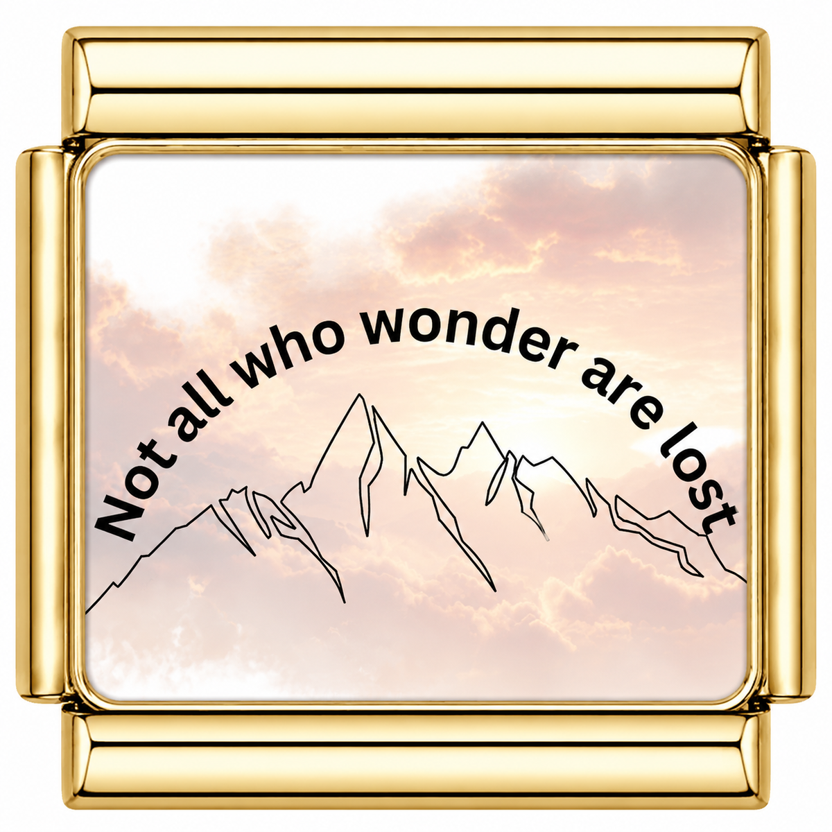 Not all who wonder are lost faded sunset Mountain Italian Charm — Gold