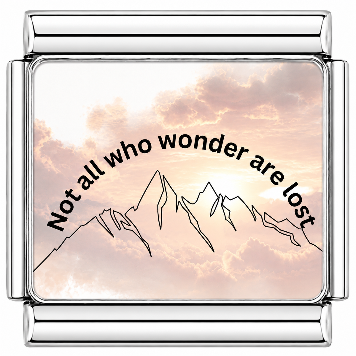 Not all who wonder are lost faded sunset mountians Italian Charm — Silver