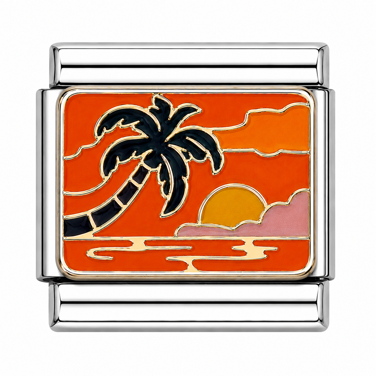 Orange Sunset Palm Tree Charm Italian Charm — Silver