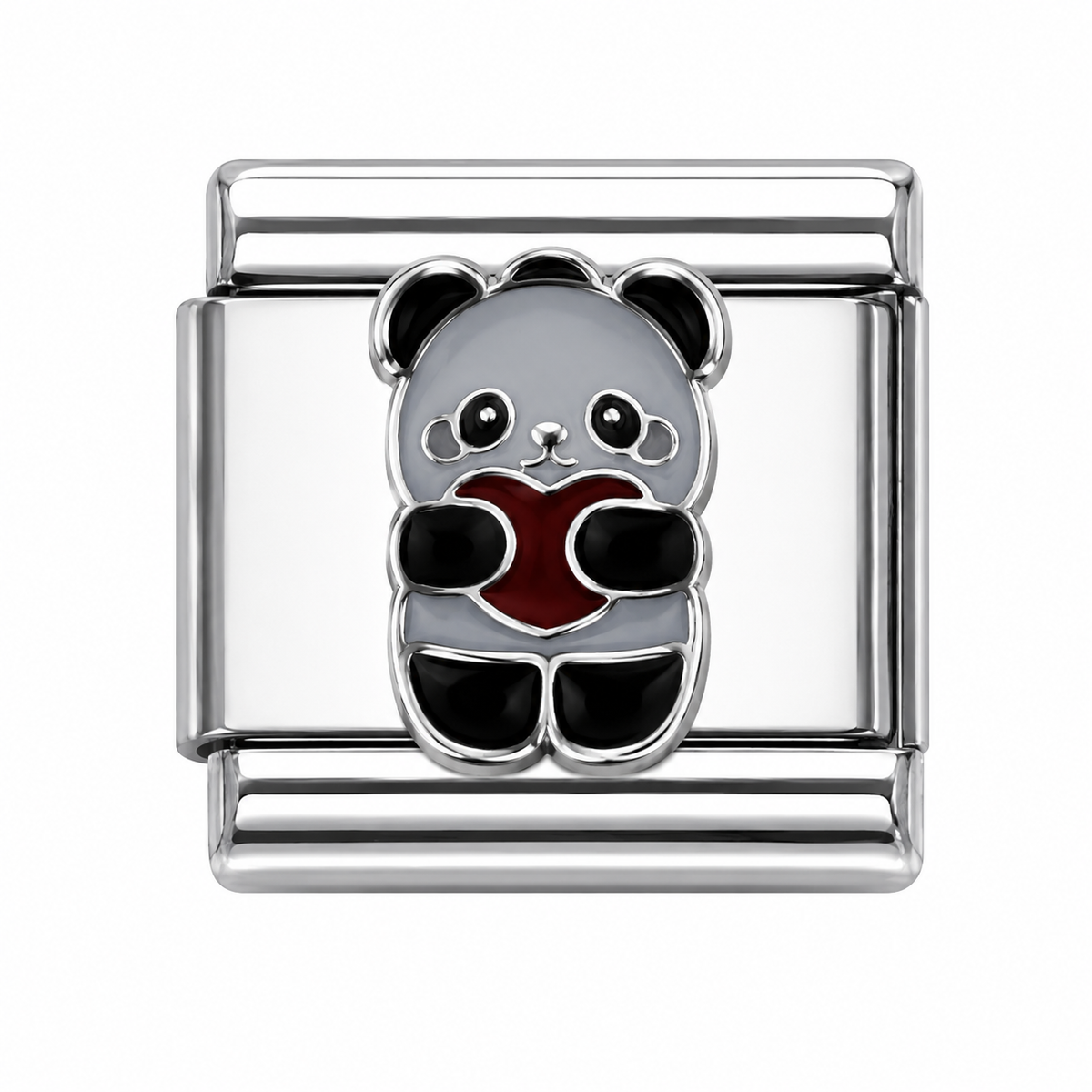 Panda holding heart Italian Charm — Silver