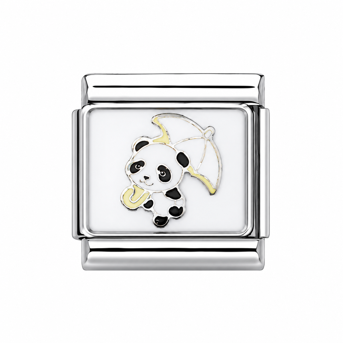 Panda with umbrella Italian Charm — Silver