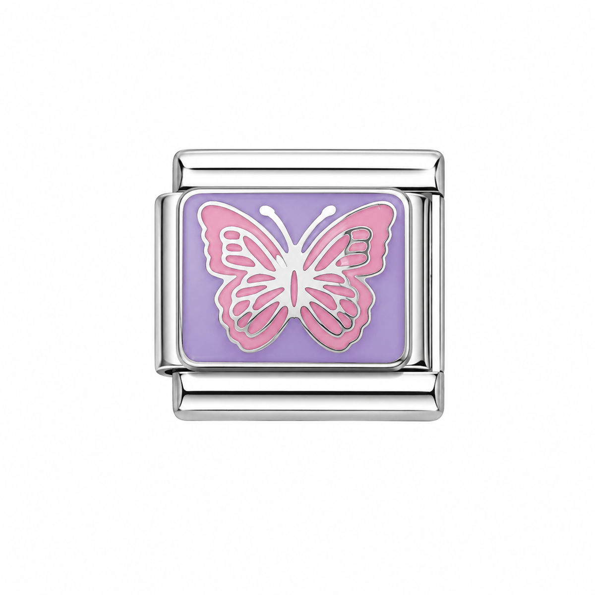 Pastel Pink butterfly with Purple background Italian Charm — Silver