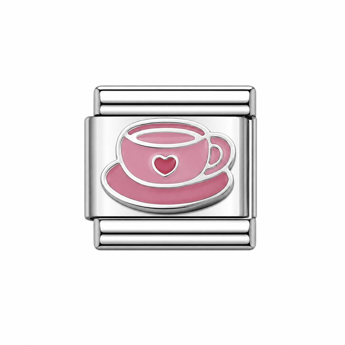Pink Teacup Italian Charm — Silver