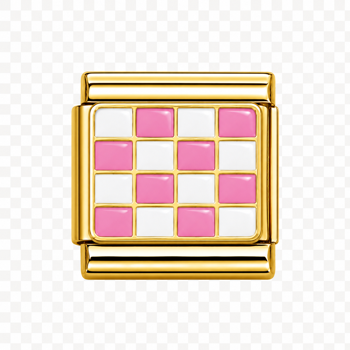 Pink and white checkers Italian Charm — Gold
