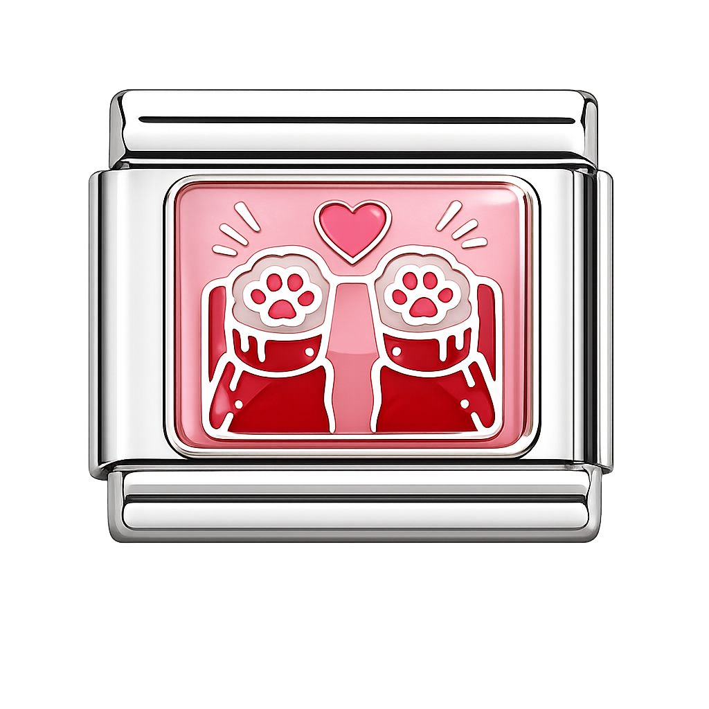 Pink cat paws Italian Charm — Silver