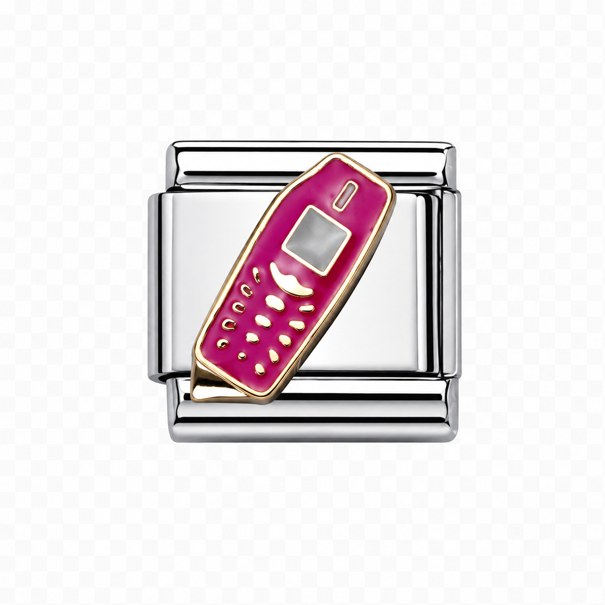 Pink phone Italian Charm — Silver