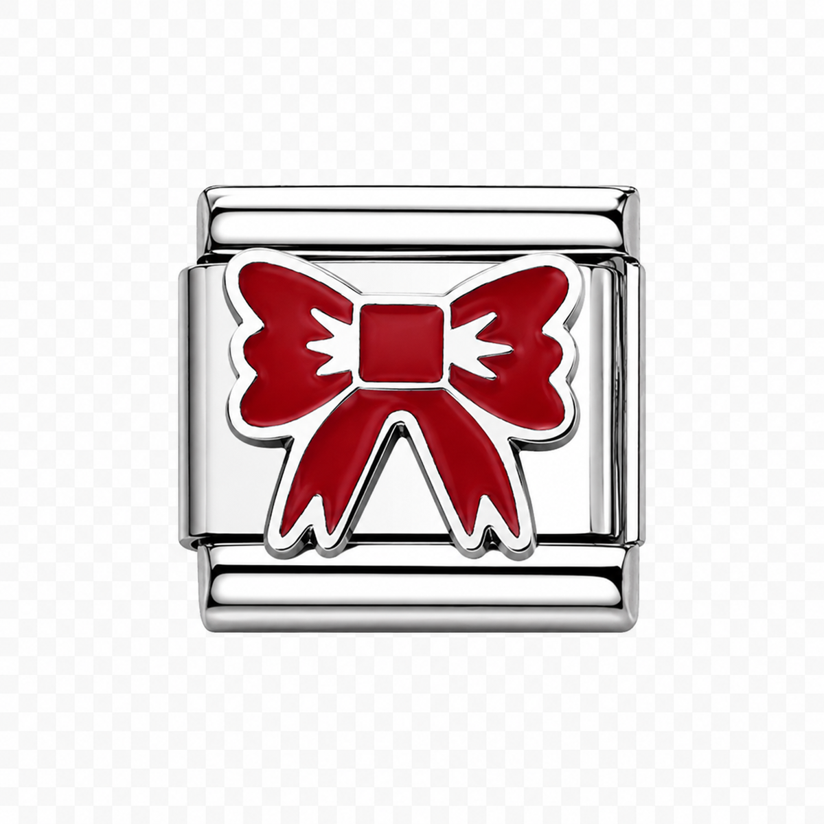 Pinky red bow Italian Charm — Silver