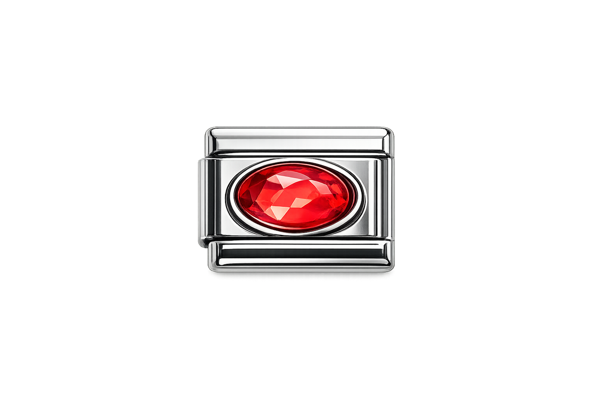 Red Gemstone Italian Charm — Silver