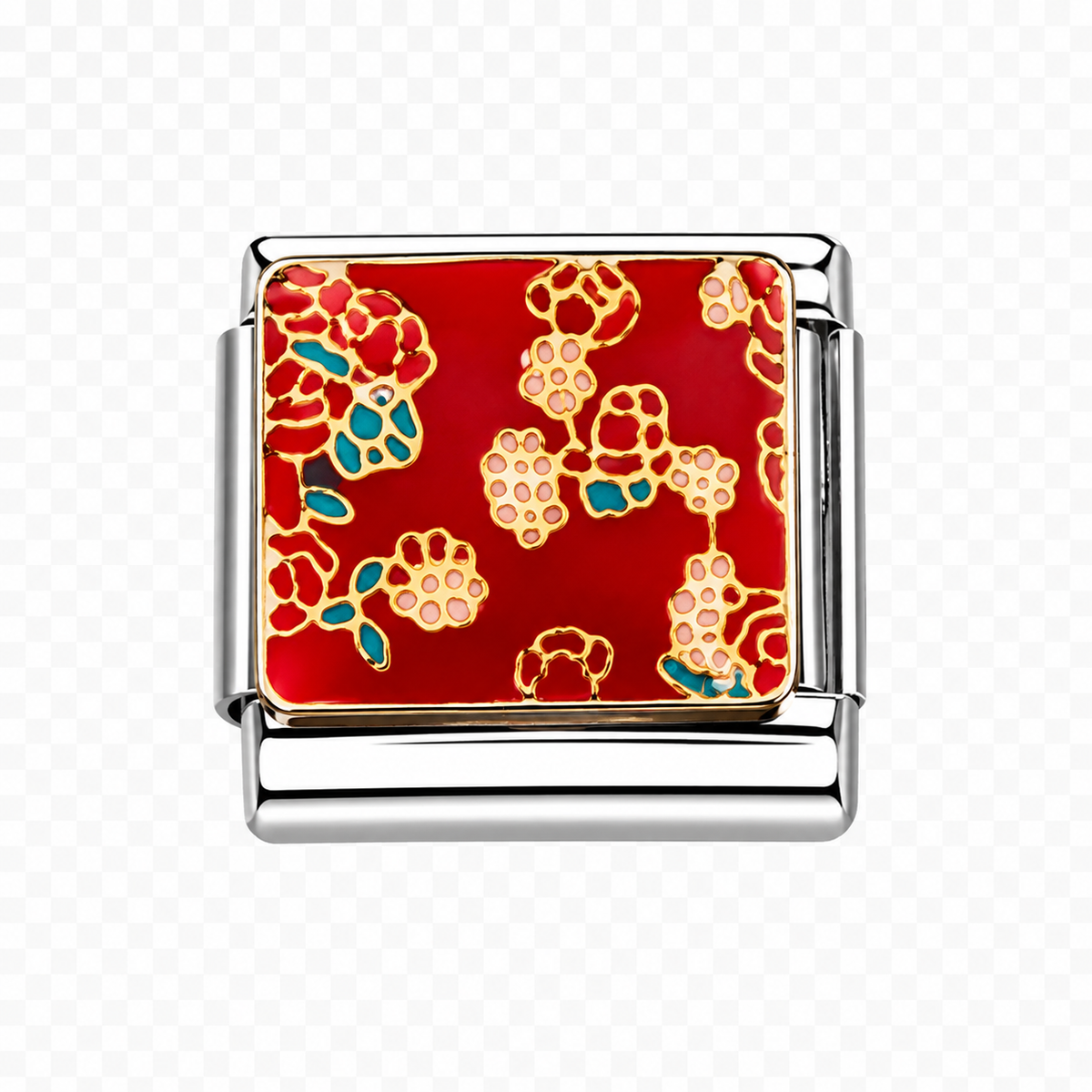 Red floral charm Italian Charm — Silver