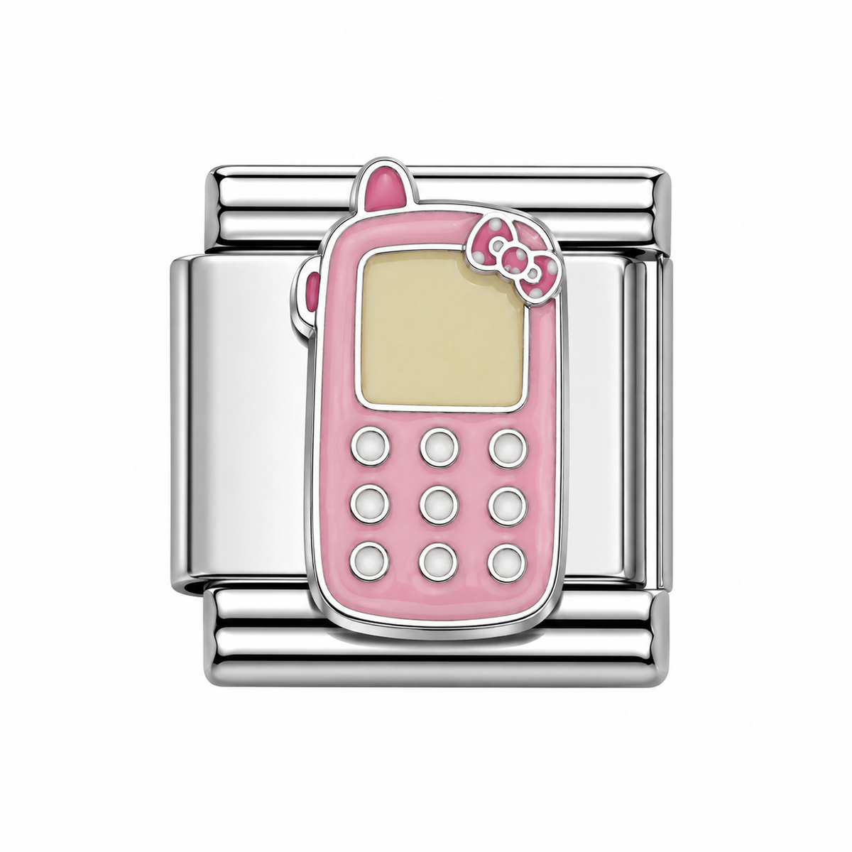 Retro Pink cellphone Italian Charm — Silver