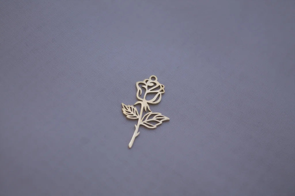 Classic Rose with Stem Gold Charm